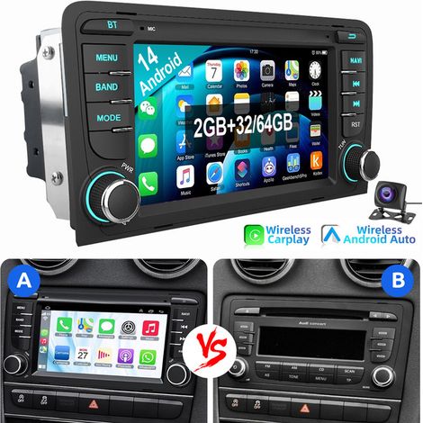 Autoradio Carplay Android 14, BT, RDS, GPS, pour Audi A3 8P (2003-2013), S3 RS3 8V 2+64G CAM (1/5)