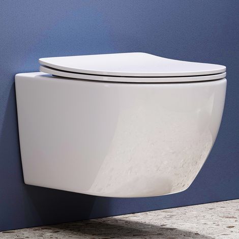 Horow – WC suspendu céramique sans rebord – Cuvette murale à rinçage 360° – Abattant Soft-Close – Installation murale facile (1/5)