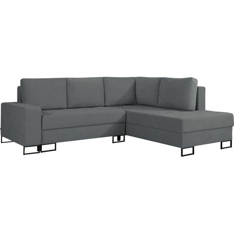 Selsey Larelle – Ecksofa mit Schlaffunktion & Bettkasten, Chenille, Ottomane rechts, Aschgrau