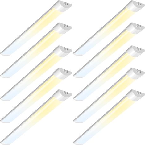 Réglette LED 120cm Lot de 10, Tube Néon Intégré 40W 4800lm, 3 Températures Blanc Réglables, Éclairage Plafond Mural IP20 pour Garage Bureau Atelier Cave (1/5)