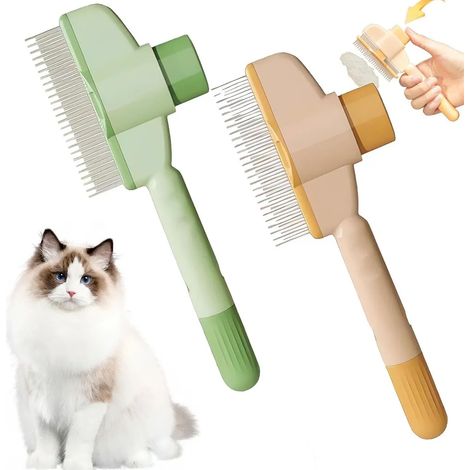 Zweiteiliges Haustierreinigungsbürsten-Set, Haustierbürste, Hundebürste, Katzenbürste, mit einem Knopf zur Einstellung der Borstenlänge, geeignet für Katzen und Hunde. (1/5)