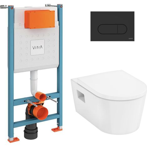 Vitra  V-Fix Core Pack WC bâti-support + WC sans bride Hansgrohe EluPuraS + Abattant SoftClose + Plaque Noir mat (VFIXPURA9) (1/5)