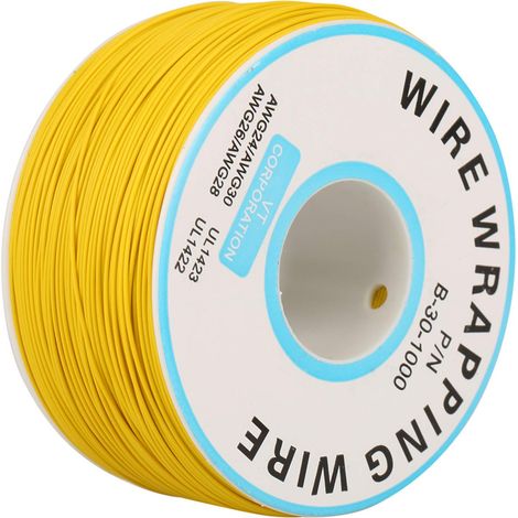 30Awg(0.5Mm) Fil Électrique, 1Rouleau 200M Noir/Blanc/Jaune/Bleu Fil de Liaison Ok Câble D'Emballage de Bijoux Cuivre Étamé Câble 1 Brin 30-Awg, pour Test Pcb Et Bricolage(Jaune) (1/5)