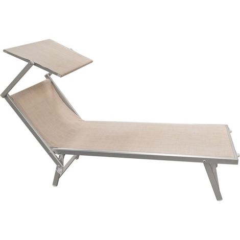 Lettino Bagnino Mare Giardino con Tettuccio in Alluminio Ecru 187 x 60 x 38 cm