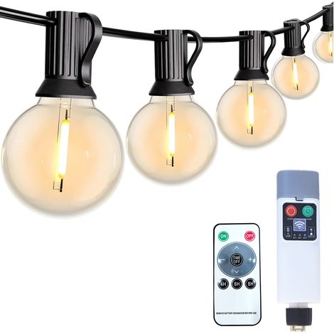 Guirlande Lumineuse Extérieure G40 14,5 m avec 25 Ampoules – Éclairage Blanc Chaud, Batterie Rechargeable 1800 mAh, Télécommande et Minuterie pour Jardin et Terrasse (1/5)