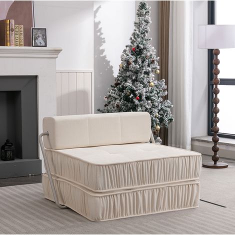 Klappsofa 186x93x44.5 cm weiß aus Chenille und Schaumstoff mit Schlaffunktion (1/5)