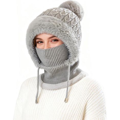 Warme Sturmhaube Damen 3-in-1 Fleece Balaclava Schal Gesichtsschutz Grau (1/5)