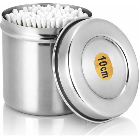 Recipiente para bolas de algodón, contenedor de acero inoxidable para bolas de algodón, olla con tapa, caja de almacenamiento para aderezos (1/5)