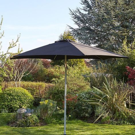 Garden Parasol 2.7 Metre Patio Shade Rust Proof Aluminium Pole Crank Tilt Black (1/3)