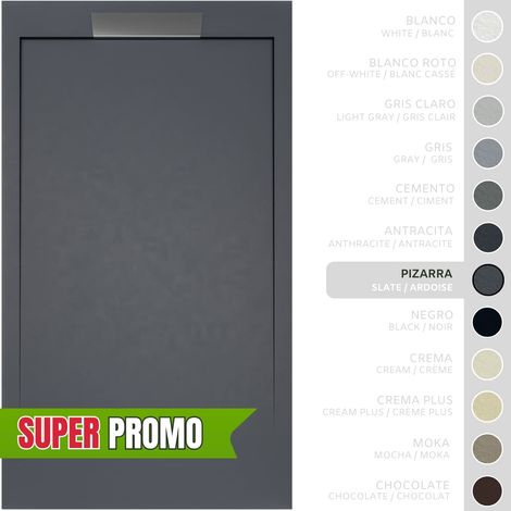 SOULBATH Plato de Ducha - Resina - Gel Coat - Textura Liso/Piedra - PIZARRA - Antideslizante - 140x80- Extraplano 3cm - Incluye Válvula desagüe y Rejilla- Diseño elegante (1/5)