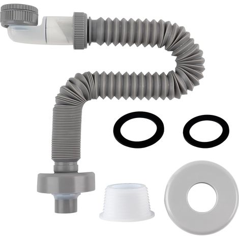 Siphon Lavabo,Siphon 1 1/4 Pouce,Siphon Gain de Place Pour la Salle de Bain, Siphon Réglable à 360° Pour Lavabo, Tuyau D'évacuation Avec Siphon Anti-Odeur,Gris (1/5)