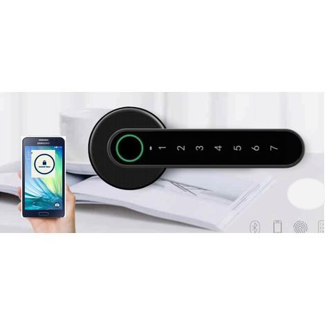 Poignée  Porte Electronique à ouverture par Codes A 7 chiffres  / BlueTooth / Empreintes Digitales / clé traditionnelle / NOIRE