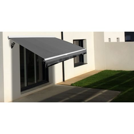 Store banne Semi-coffre COVER 5x3m - Motorisé à télécommande (Motorisé à télécommande secours - Blanc - Gris Anthracite) (1/5)