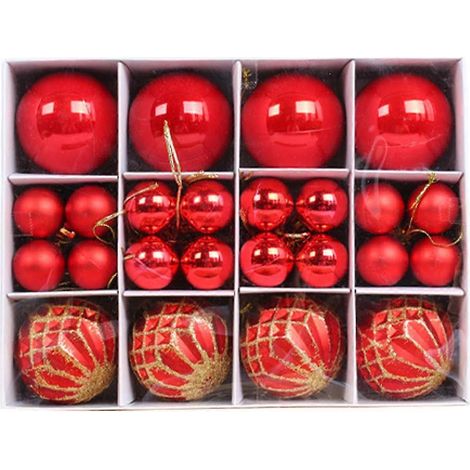 Ensemble de 40 boules de Noël décoratives à suspendre, décorées avec des motifs colorés et des paillettes. (1/5)
