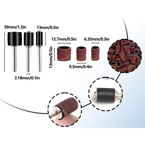 132-teiliges Set Dremel Schleifhülsen, Schleiftrommeln mit Dornen, Schleifpapier für Holz- und Metall-Rotationswerkzeuge (1/5)
