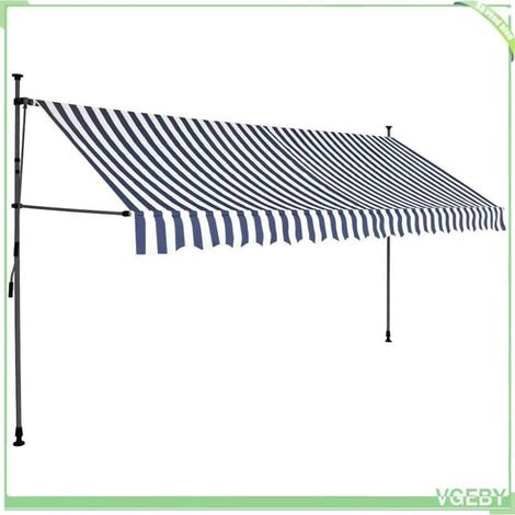 Auvent rétractable manuel - FAFEICY - 145847 - 400 cm - Bleu et blanc - LED solaire (1/5)