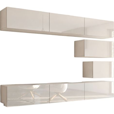 Set di mobili da soggiorno bianchi sospesi collezione CEPTO XVI 249cm, 8 pezzi, modulari. (1/5)