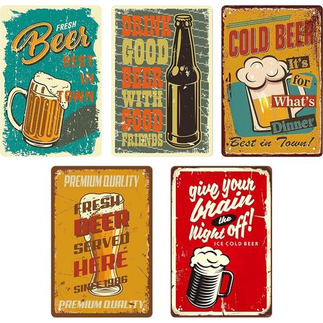 Garage Plaques en métal rétro : lot de 5 plaques murales vintage en métal, 20 x 30 cm, design nostalgique pour décoration de garage, atelier, maison, bar (1/5)