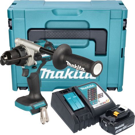Taladro atornillador de impacto a batería Makita DHP 492 RF1J 18 V 141 Nm sin escobillas + 1 batería de 3,0 Ah + cargador + Makpac