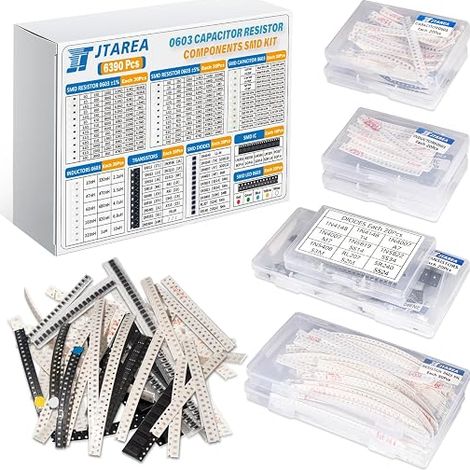 SMD 0603 Electronic Component Assortment Set Resistor Resistors Capacitor Inductor LED Diode Transistor IC Electronic Components Kit (1/5)