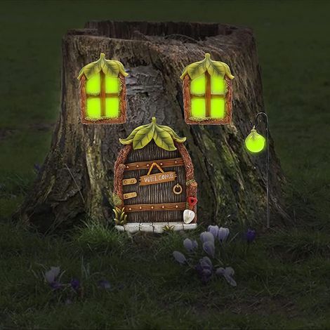 Ensemble miniature de porte et fenêtre féeriques avec lumières LED (1/5)