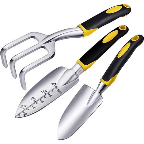 Ensemble de 3 outils de jardin : râteau, fourche, truelle, outils de jardinage à main (1/5)