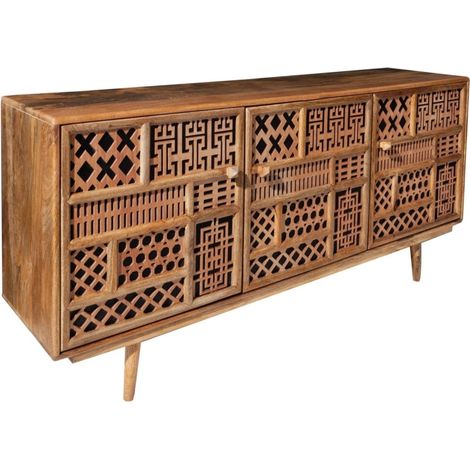 Buffet AZRA 160 cm en bois de manguier – 3 portes aux motifs géométriques (1/5)