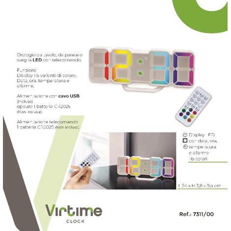 Orologio Sveglia a Led con Data e Temperatura 24 x 3,8 cm (1/2)