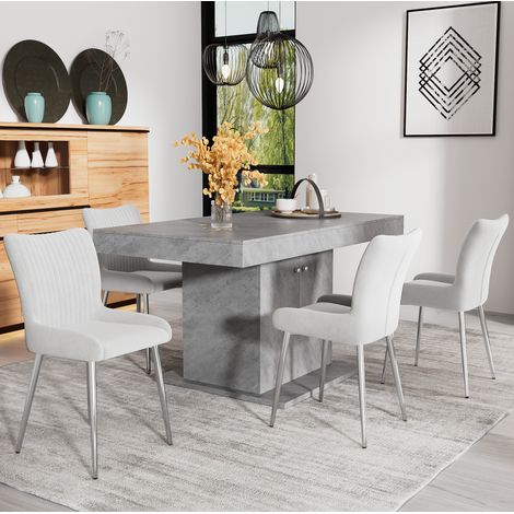 Set de 4 sillas de comedor de terciopelo gris con patas metálicas, respaldo cómodo y estilo elegante para salón, comedor o dormitorio, de fácil montaje CHICFURN (1/5)