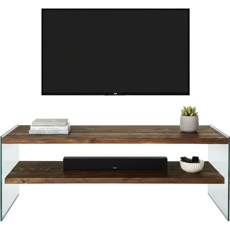 Dmora - Fernsehschrank Sargas, Ständer für Wohnzimmerfernseher, Niedriges Wohnzimmer-Sideboard, TV-Ständerbasis, 120x35h45 cm, Nussbaum, mit verstärkter Verpackung
