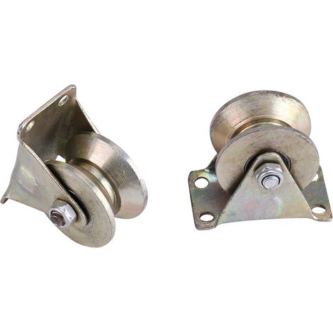 2 Pièces Rail de Portail Coulissant en Acier avec Roues à Galets en V 2" et Supports (1/5)