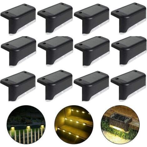Waterproof Solar Fence Light, Solar Deck Light, Stair Lamp, IP65 LED Solar Garden Lights for Patio Stair Fences (Warm Light-Black, 12 PCS) (1/4)