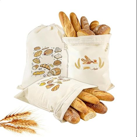 Sac a Pain Lin en non Blanchi Corbeille a Pain avec Motif Réutilisables Sac a Pains Tissu avec Cordon pour Baguette Fruits Collations et Légumes (1/5)