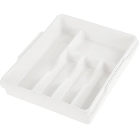 keeeper Portaposate allungabile, Da 5 a 7 scomparti, Accessorio da cassetto, 38 x 32 x 7,5 cm, Allungabile fino a 38 x 50,5 x 7,5 cm, Franka, Bianco