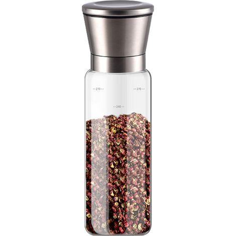 2 Moulins à sel et à poivre, acier inoxydable, corps en verre, broyeur céramique réglable, cuisine (1/5)