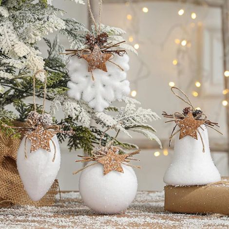 Autres décorations de Noël, Autres décorations de Noël, 4 boules de Noël en mousse blanche, Décorations de Noël, Décorations de sapin de Noël, Boules à suspendre (1/5)