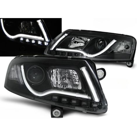 Paire de feux phares Audi A6 C6 de 2004 a 2008 Tube Light led LTI noir-27361083 (1/2)