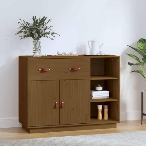 Aparador de madera maciza de pino marrón miel 98,5x40x75 cm (1/4)