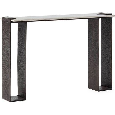 Console métal et marbre allure galerie - laiton vieilli et blanc (1/5)