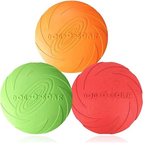 Ensemble de trois jouets Frisbee pour chien, Frisbee Dog de 15 cm, adapté à une utilisation sur terre et dans l'eau, pour l'entraînement, le lancer, la réception et le jeu avec le chien (rouge, orange (1/4)