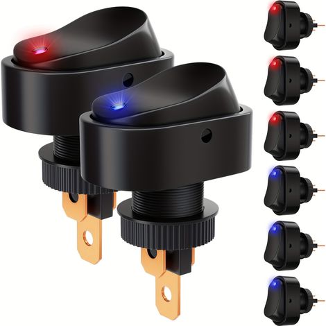 8pcs LED Lighted Rocker Switch Toggle 12V SPST 3 Pin On-Off Blue And Red Round Dot Switch for Car Boat Marine More-Durable, Easy to Install, And Stylish Design for Versatile Applications (1/5)