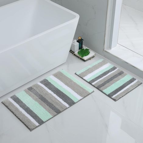 Set of 2 Bath Mats, Soft Microfiber, Non-Slip Backing, Absorbent, Bathroom (1/5)