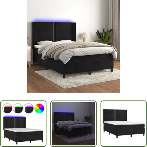vidaXL LED-Streifen - Boxspringbett mit Matratze & LED Schwarz 140x200 cm Samt (1/5)