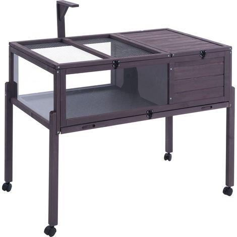 Maison pour Tortues, Habitat pour Tortues Intérieur Extérieur, Enclos Roulant en Bois pour Tortues avec Support d'Éclairage, Pieds, Cage pour Reptiles, Petits Animaux, Gecko, Lézard, Serpent (1/5)