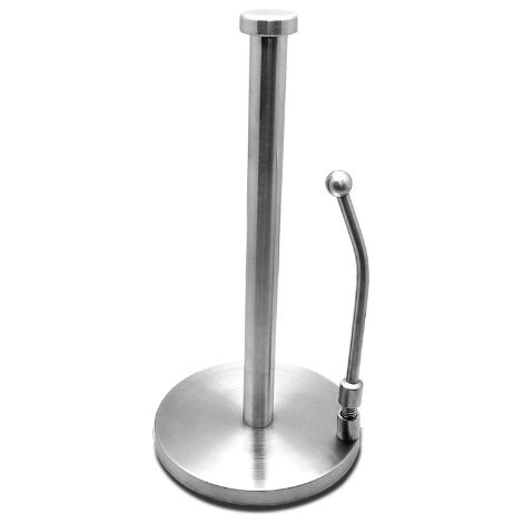 Porte-essuie-tout, distributeur d'essuie-tout sur pied avec base lestée antidérapante, bras à ressort pour une utilisation facile, en acier inoxydable argenté, idéal pour la cuisine (plan de travail o (1/5)