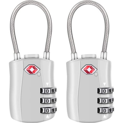 Lot de 2 cadenas de bagage TSA avec serrure à combinaison à 3 chiffres, Argent