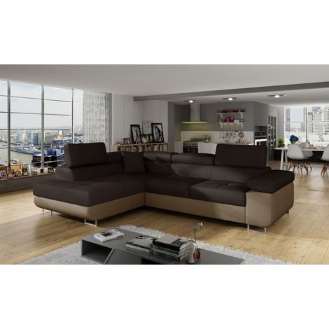 Ecksofa Schlafsofa SARRA in Stoff Monolith Braun-Dunkelbraun Ottomane Links (1/5)