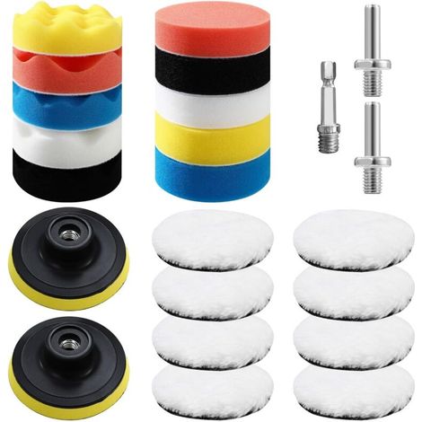 Kit per lucidatura auto da 23 pezzi, tampone abrasivo in spugna da 80 mm, per trapano M10, per lucidatura, levigatura e ceratura con lucidatrici.
