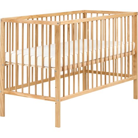 Cuna minimalista para bebé tamaño estándar 60 x 120 cm barras ajustables en altura madera de pino marrón claro Belenger