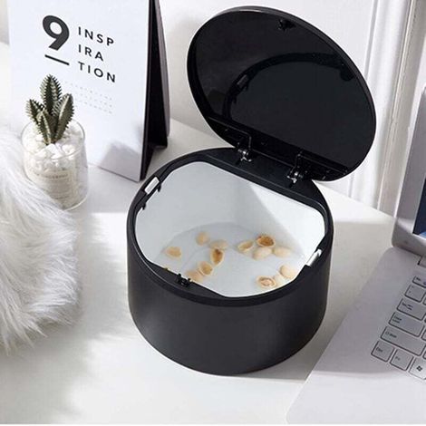Mini papelera de sobremesa con tapa para baño, cocina, oficina, portátil, negra - KZQ